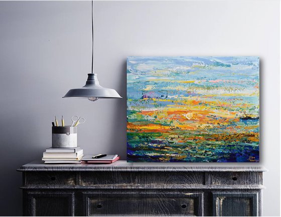 Colors of Sunset - Palette Knife Acrylic Painting, Seascape Artwork, Abstract Water Art