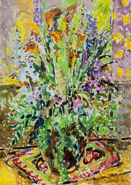 FESTIVE BOUQUET - Original Oil Painting for Sale - Love - Gift - Floral Impressionist Painting 140x100 by Karakhan