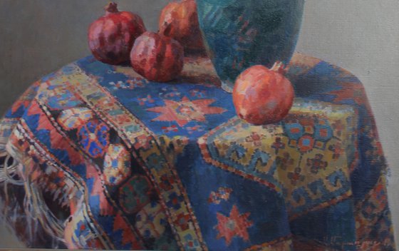 Still life  with pomegranate  (60x80cm, oil painting, ready to hang)