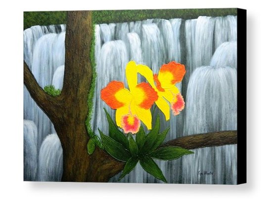 Voice In The Mist - yellow orchid floral painting; home, office decor; gift idea