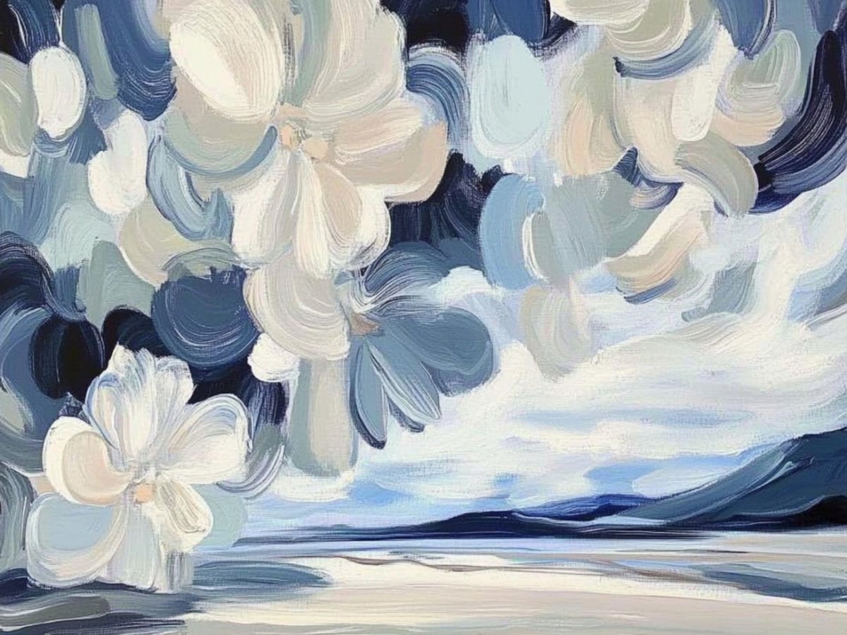 Abstract Botanical Print By Elena Avanesova, 31 X 24, Magnolia, Original Artwork