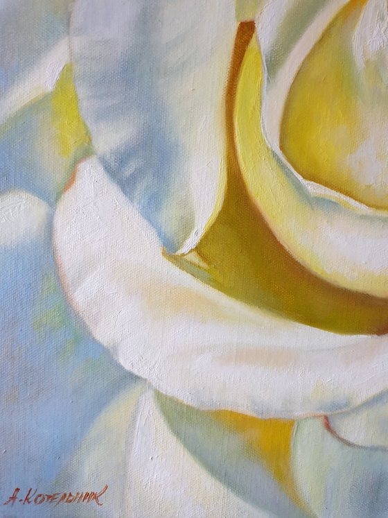 "In a white dress"  rose flower  liGHt original painting  GIFT (2021)