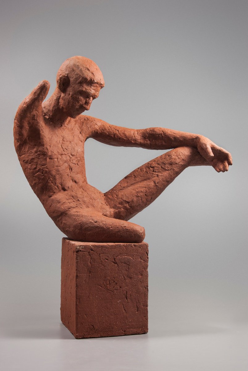 Expressive Portrait Clay Sculpture By Nadiia Otriazha Fedir Bushmanov, 17 X 21", The Stride (In Terracotta), Original Artwork