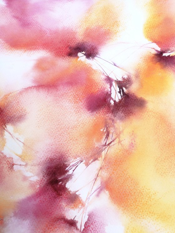 Abstract yellow flowers, watercolor painting "Sunshine"