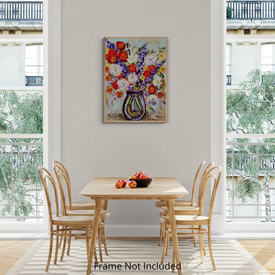 Poppies in a Deep Blue Vase