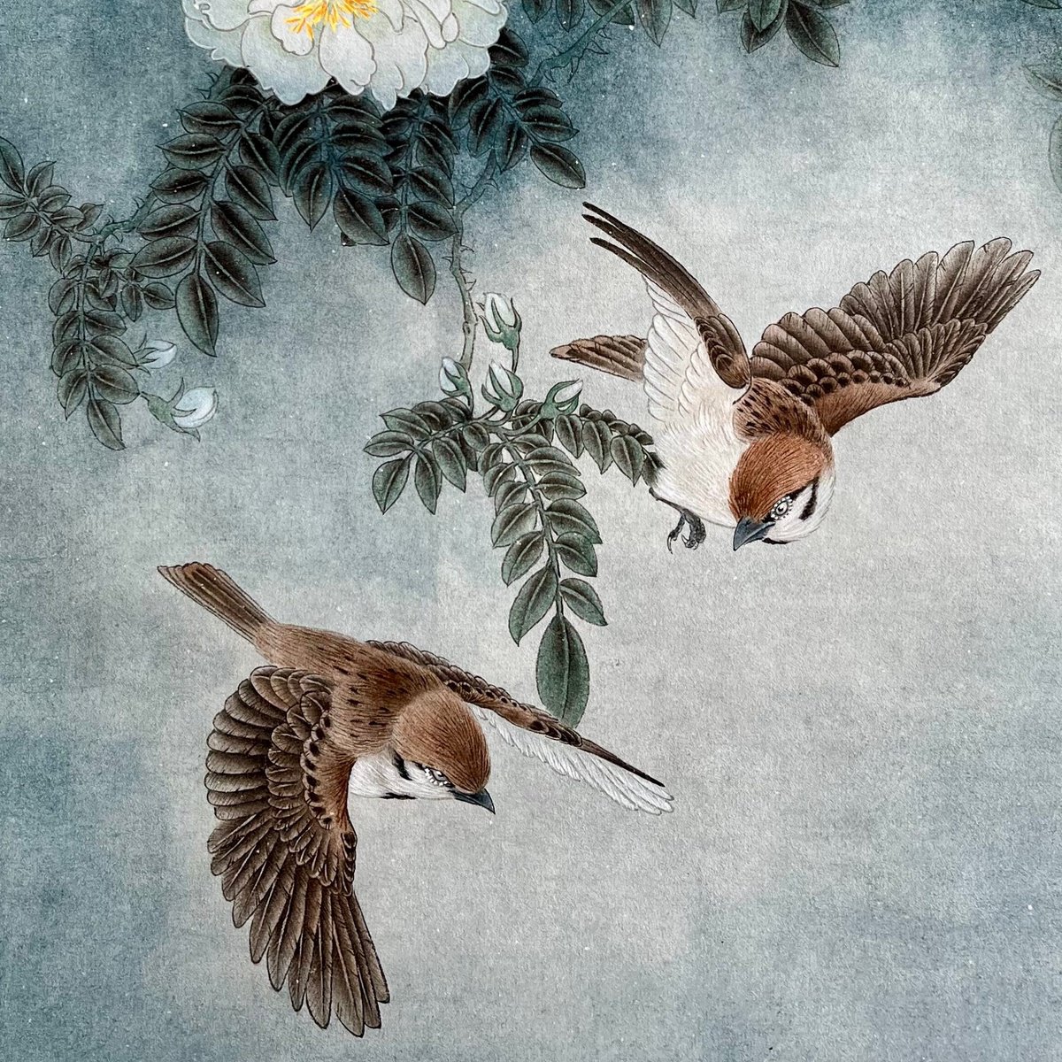 Illustrative Animal Watercolour By Fiona Sheng, 14 X 20, Whisper Of Wild Roses, Original Artwork