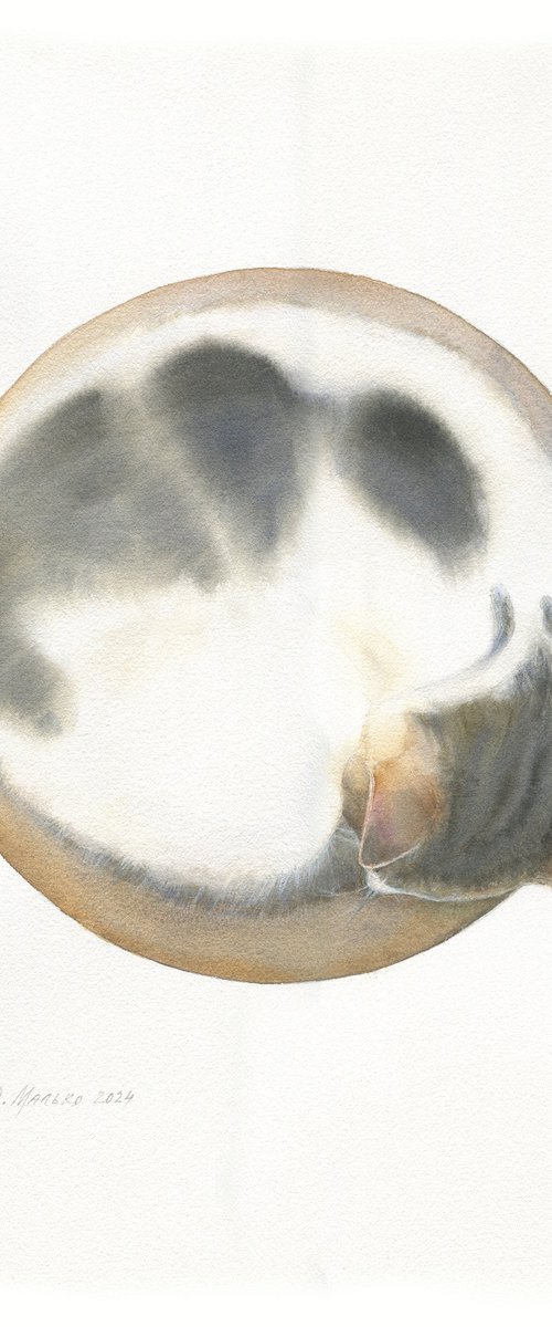 The Beauty of Imperfection. Wabi Sabi Cat / ORIGINAL watercolor ~16x22in (40x50cm) by Olha Malko