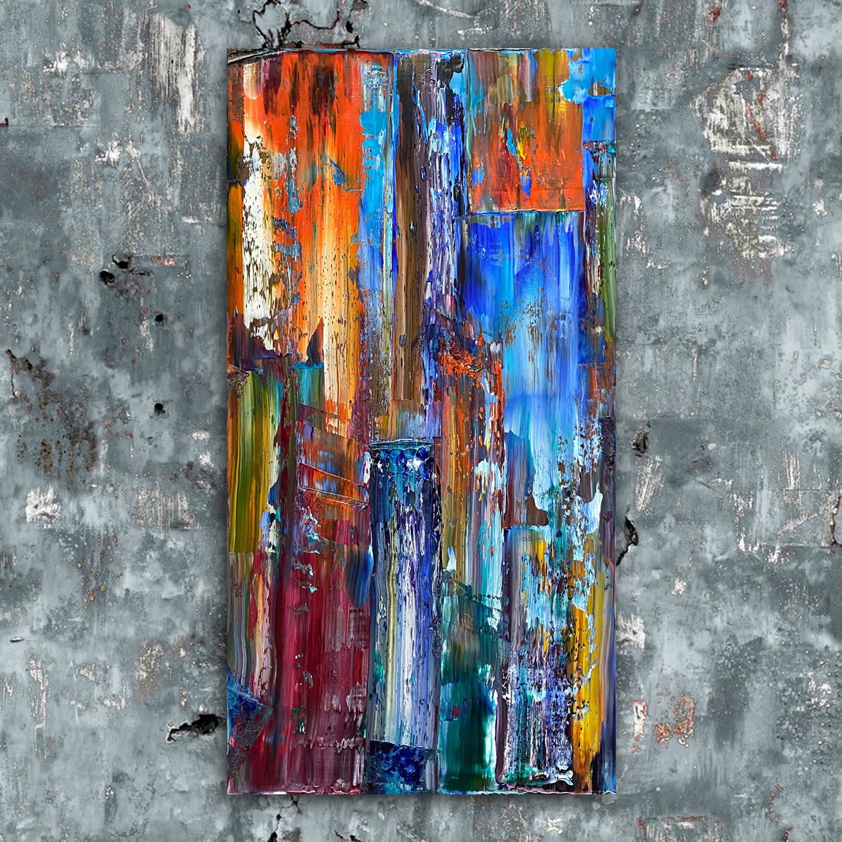 Abstract Oil Painting By Preston M. Smith (Pms), 22 X 43", "Elevated", Original Artwork