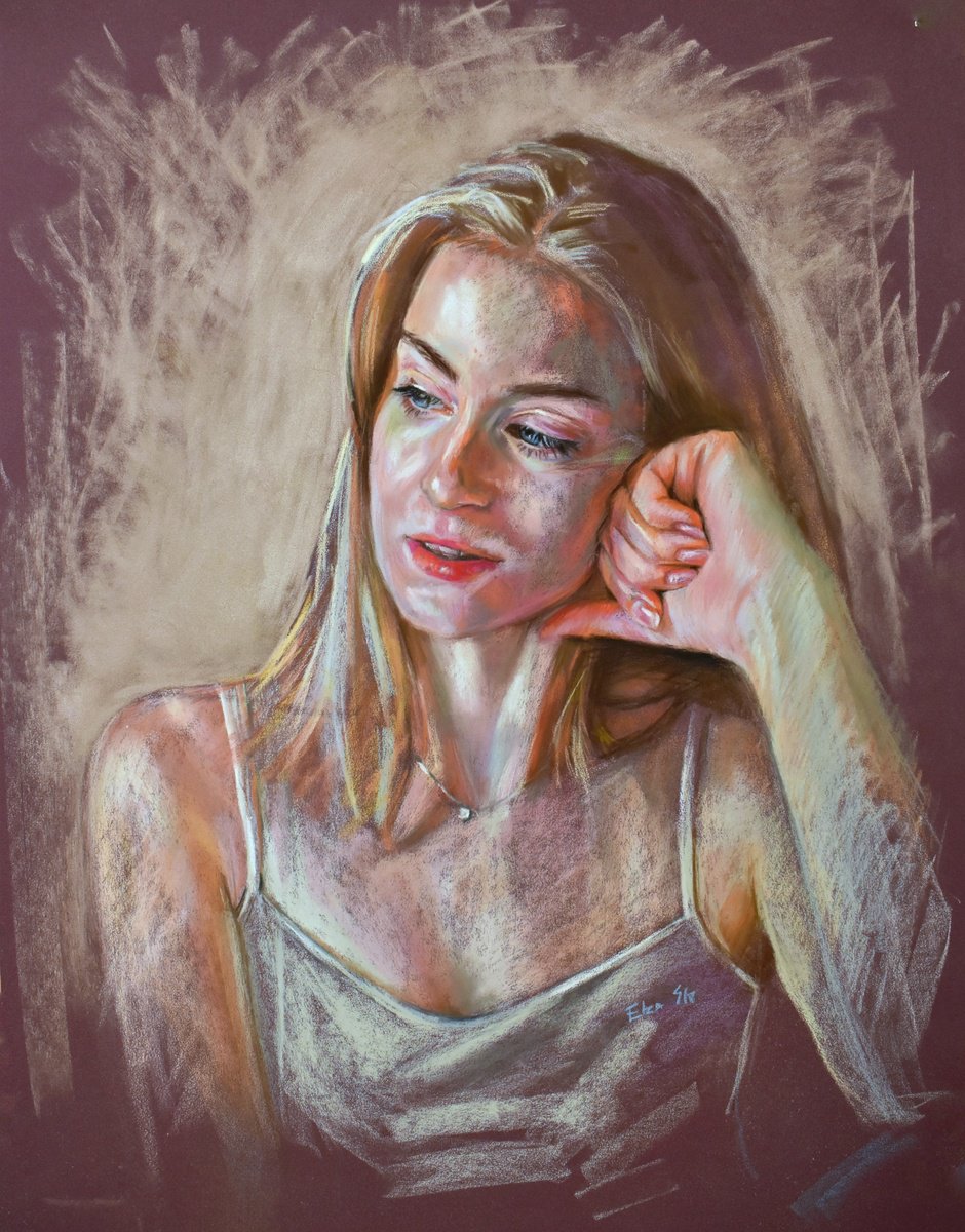 Impressionistic Pastel Drawing , Golden Portrait 2. The Search By Elza Slo, 24 X 31, Artwork For Sale On Artfinder
