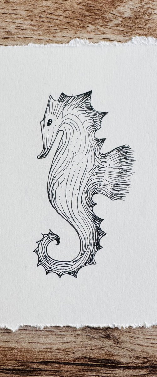 Original Seahorse Ink Art by Kate Mac