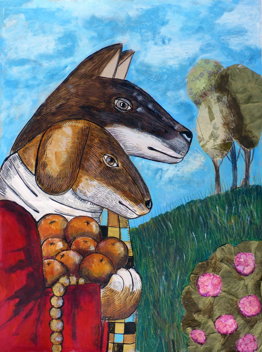 Surrealistic Painting , Travel Dogs By Elizabeth Vlasova, 18 X 24, Artwork For Sale On Artfinder
