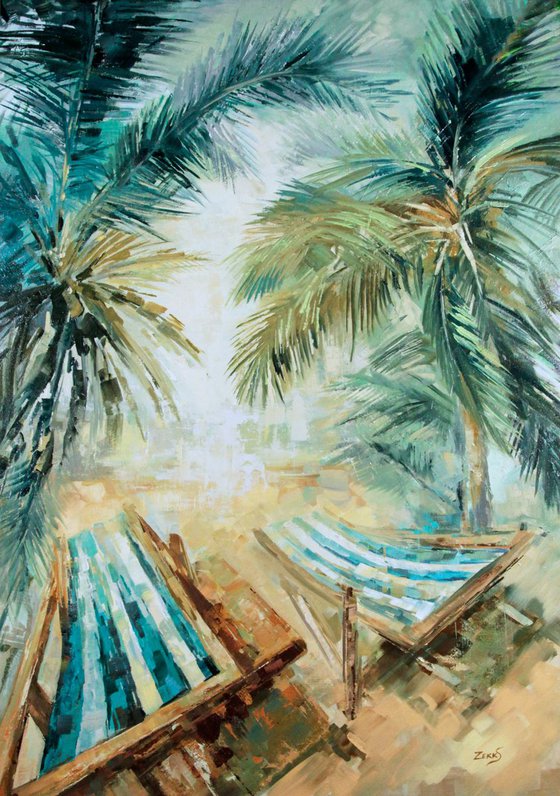 Summer scene, Landscape oil painting, Edge of Paradise