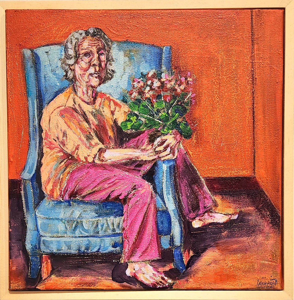 Expressive Portrait Acrylic Painting By Anahita Amouzegar, 13 X 13, Lonely Petals, Original Artwork