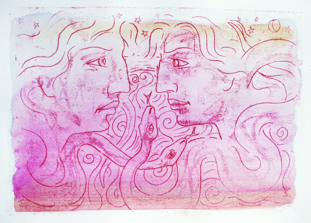 Illustrative Abstract Limited Edition Print By John Sharp, 13 X 8, Eden2 - Adam And Adam, Original Artwork