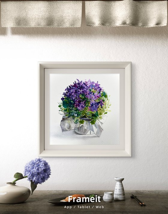 Purple Bellflowers in Crumpled Silver