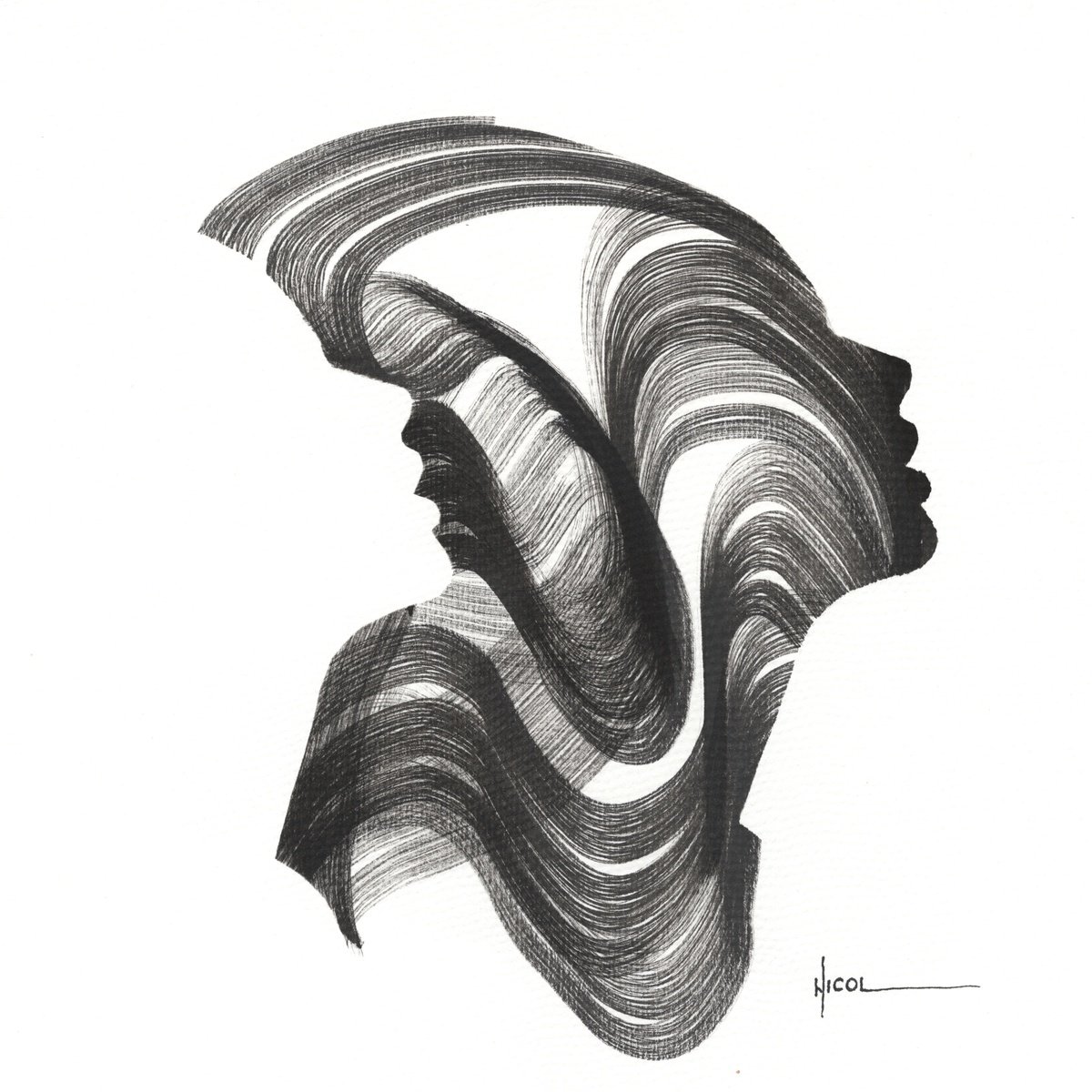 Expressive Ink Drawing , Whispers In Parallel By Nicol Vacaru, 11 X 11, Artwork For Sale On Artfinder