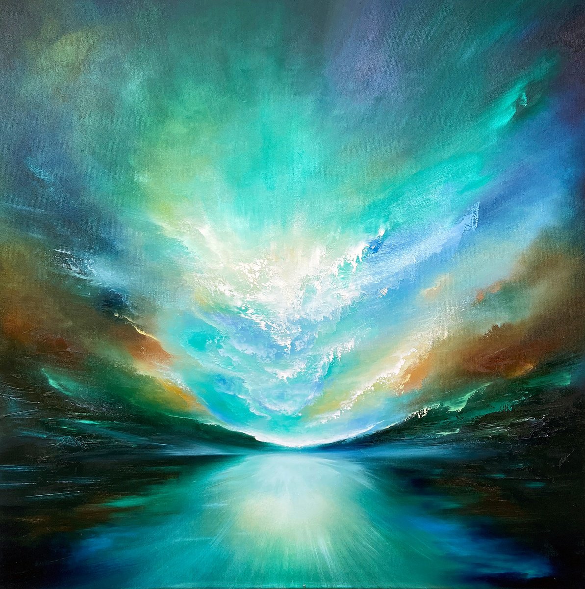 Organic Landscape Oil Painting By Paul Kingsley Squire, 35 X 35", Aquarian Light, Original Artwork