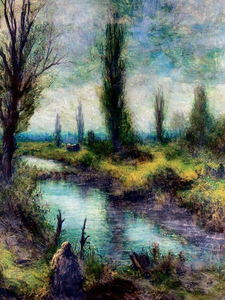 Impressionistic Landscape Acrylic Painting By Sinisa Alujevic, 12 X 16", Quiet Stream, Original Artwork