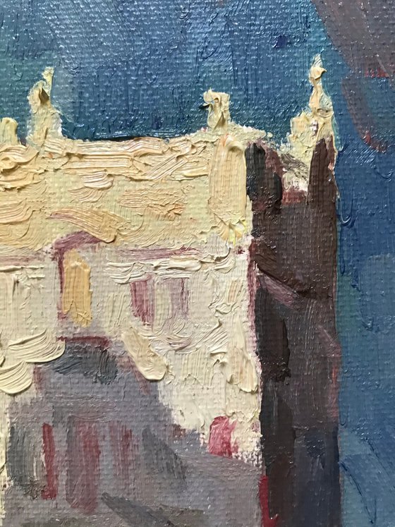 Original Oil Painting Wall Art Signed unframed Hand Made Jixiang Dong Canvas 25cm × 20cm Cityscape City Centre York Small Impressionism Impasto