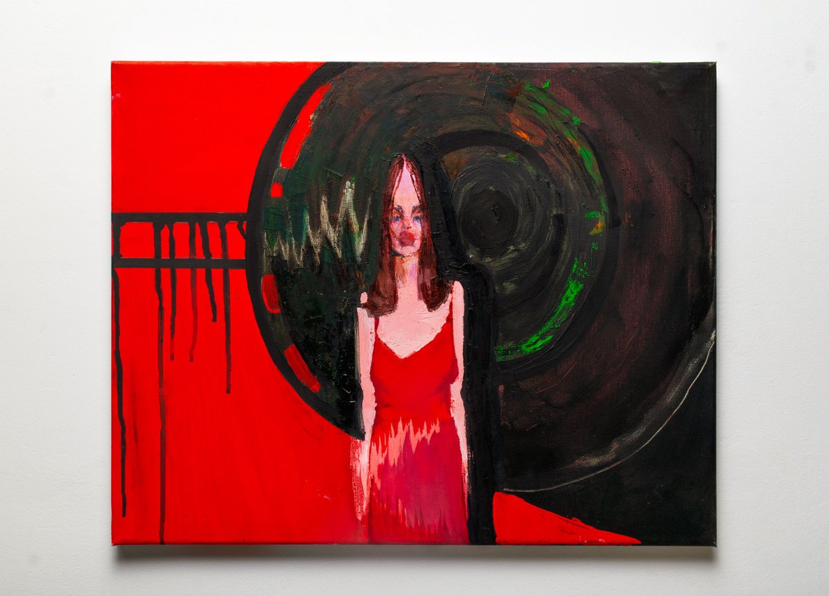 Expressive Portrait Oil Painting By Bohdan Katolyk, 20 X 17, Black Gatet, Original Artwork