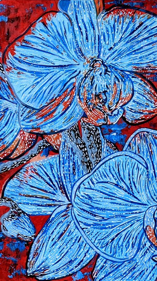 Cherry Blue - Acrylic Flower Painting by Vincent Keele
