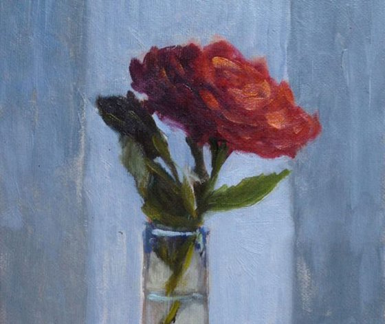 Red Rose Flower in Little Shotglass Still Life Oil Painting