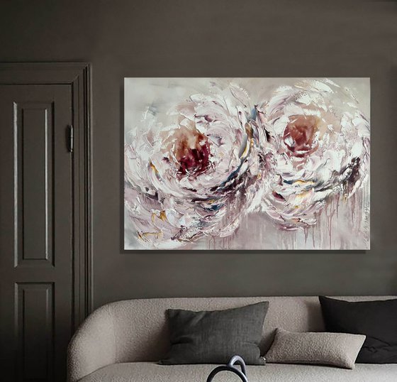 Horizontal peony paintings.