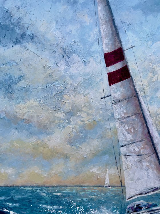 “SEASCAPE #18 WITH SAILBOATS”