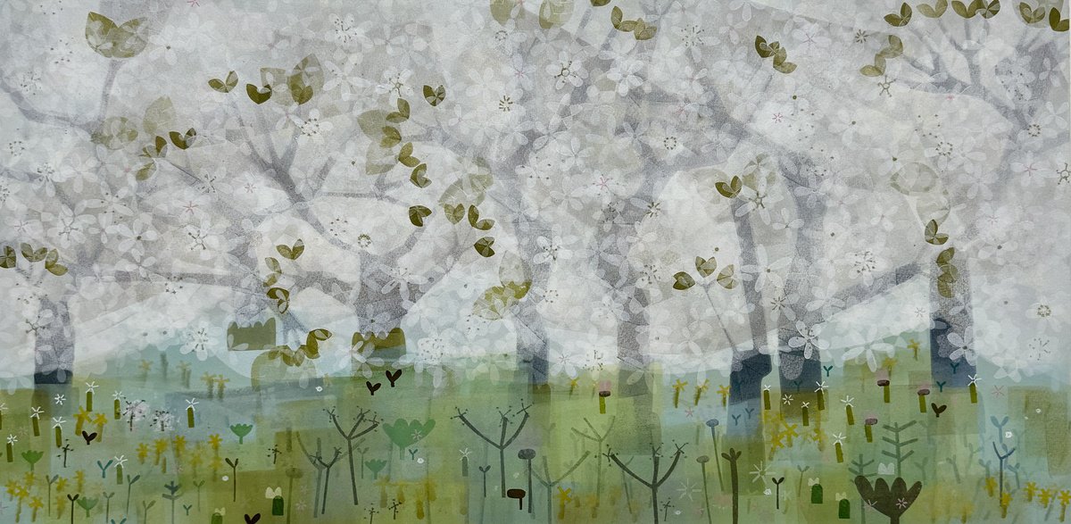 Illustrative Landscape Limited Edition Print By Sarah Broughton, 29 X 17", White Blossom, Original Artwork
