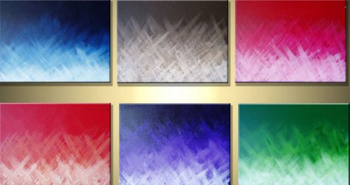 Colour Blocks triptych 60 x 32 " rainbow colours by Stuart Wright