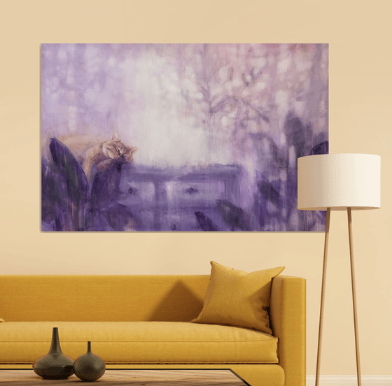 Violet morning - homescape with ginger cat