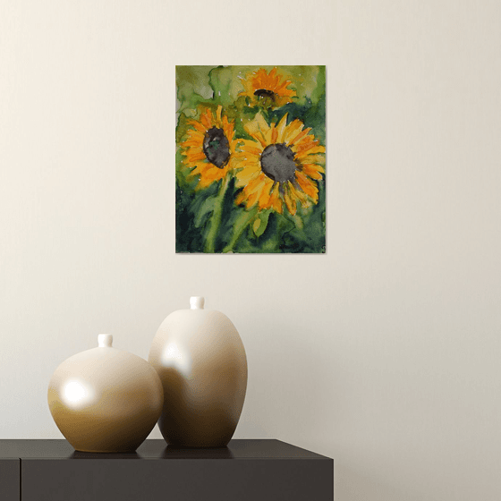 Sunflowers painting, Yellow Flowers Original Watercolor Painting, Thanksgiving Gift