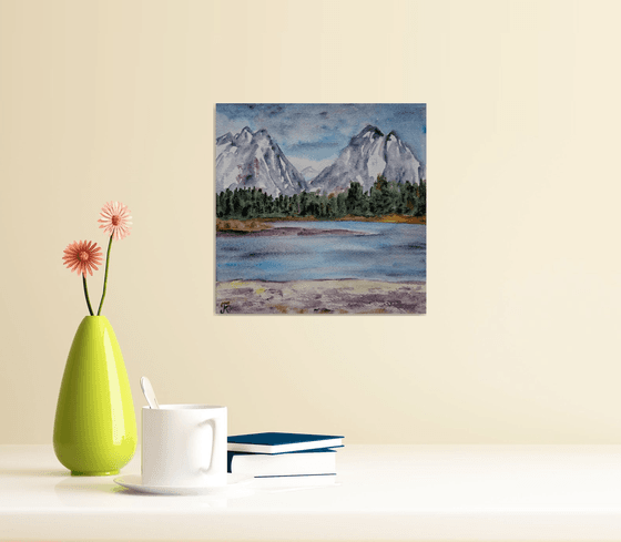 Mountains original painting, landscape watercolor painting, Christmas gift
