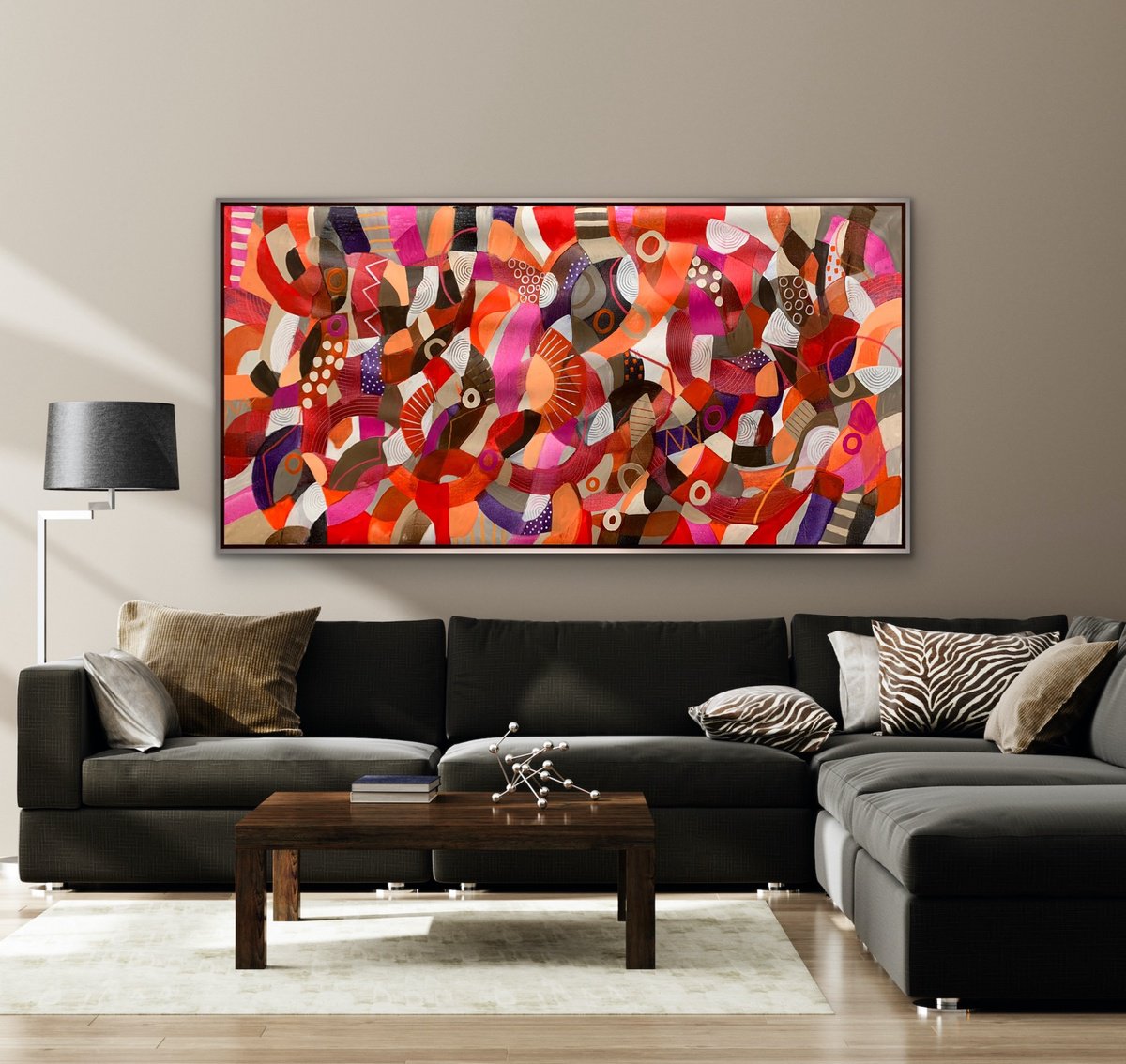 Organic Abstract Acrylic Painting By Rashna Hackett, 72 X 36", Sugar And Spice, Original Artwork