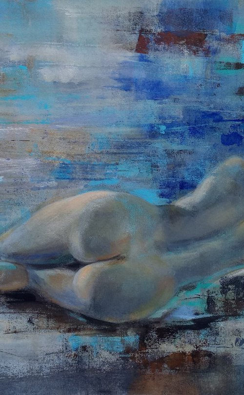 Reclining Nude on Blue by Silvia  Vassileva