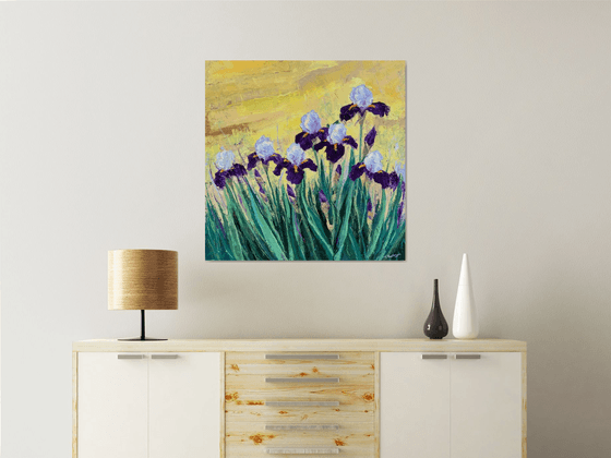 Irises at Sunrise   80x80cm