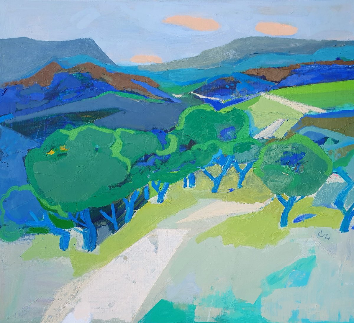 Impressionistic Landscape Oil Painting By Victoria Cozmolici, 35 X 31", The Road, Original Artwork