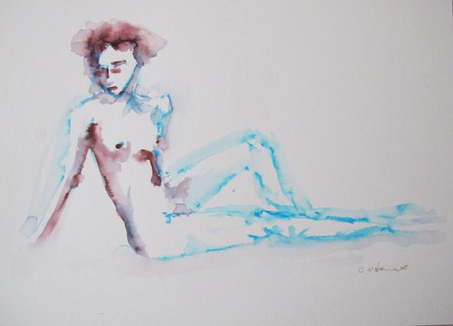 Female nude blue line by Catherine O’Neill