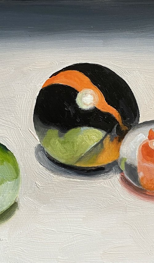 Three Marbles Still Life. by Jackie Smith