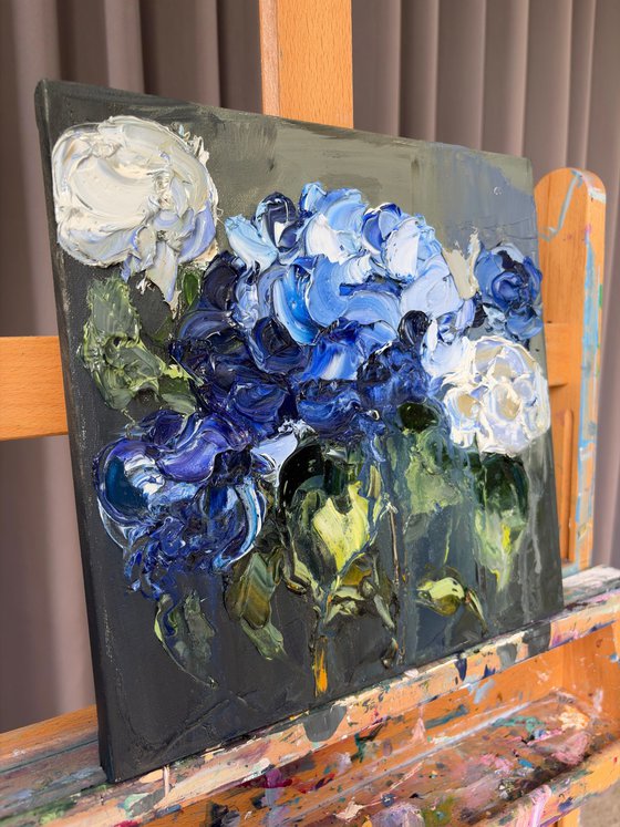 Midnight Hydrangea II — Blue Floral