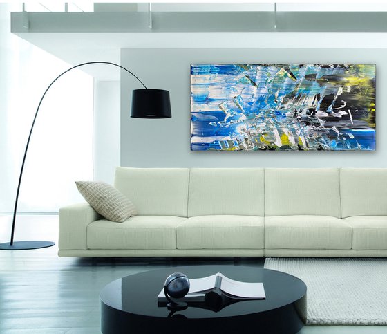 "Everybody Was Kung Fu Fighting" - FREE USA SHIPPING - Original PMS Abstract Acrylic Painting On Recycled Wooden Desk Panel - 55" x 26"