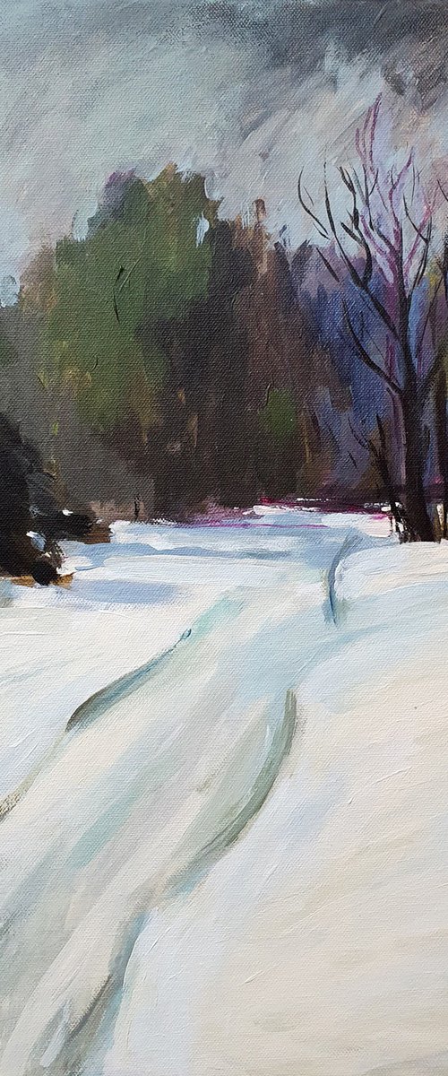 Painting | Acrylic | Winter escorting by Lolita Jachimoviciene-Bazuriniene