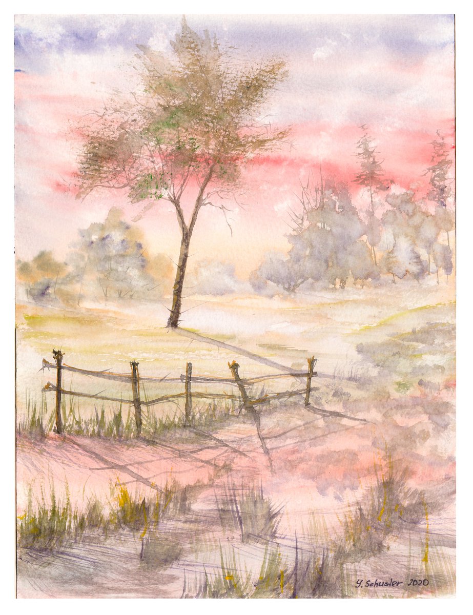 Illustrative Landscape Watercolour By Yulia Schuster, 9 X 13", Melancholia I, Original Artwork