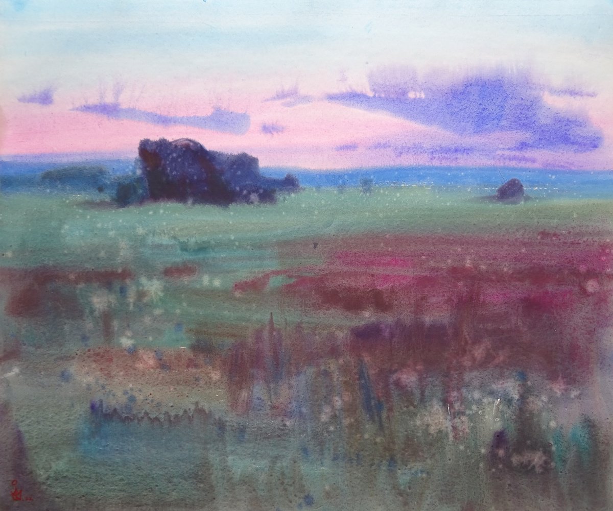 Impressionistic Landscape Watercolour By Maksym Kisilov, 23 X 19", "Herbs", Original Artwork
