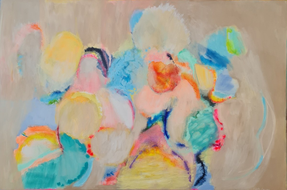 Organic Portrait Acrylic Painting By Wioletta Gancarz, 59 X 39", Picnic, Original Artwork