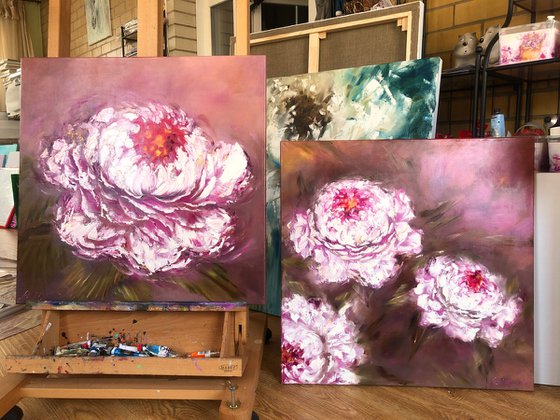 LARGE PEONY BUD - Pink peony. Lush peony. Abstract background. Floral motives. Evening. Fashion. Love. Summer.