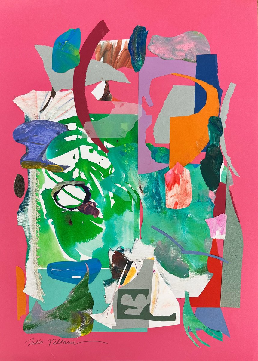 Organic Abstract Collage By Julia Valtanen, 20 X 28", Pink Forest, Original Artwork