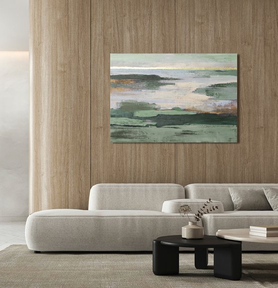 "Olive Estuary 2" Sage green abstract nature