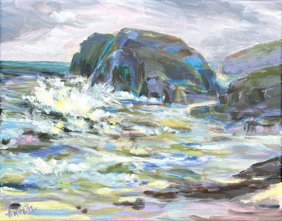 Impressionistic Landscape Acrylic Painting By Annette Wolters, 14 X 11, Lost Coast, Original Artwork