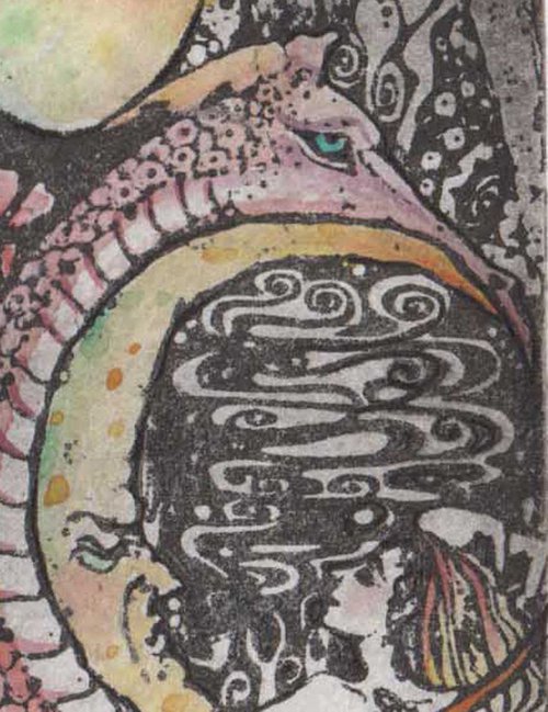Dragon Girl Limited Edition etching dragon fantasy art by Liza Paizis